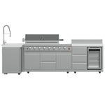 FORNO Bulnes 40-Inch BBQ, 95,000 BTU, 5 Burners, Sear & Rotisserie Infrared with Side Burner, Stainless Steel Outdoor Kitchen with 1.8 cu.ft. Beverage Center & White Sintered Stone Countertops - BonPrix Électroménagers