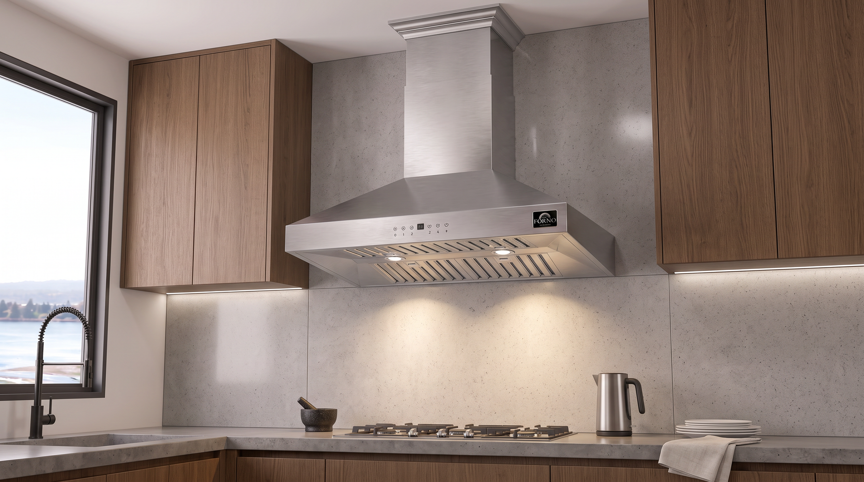 Hotte de cuisine îlot Forno Coppito 30 pouces, Acier inoxydable, Éclairage LED, Vitesses de ventilateur réglables
