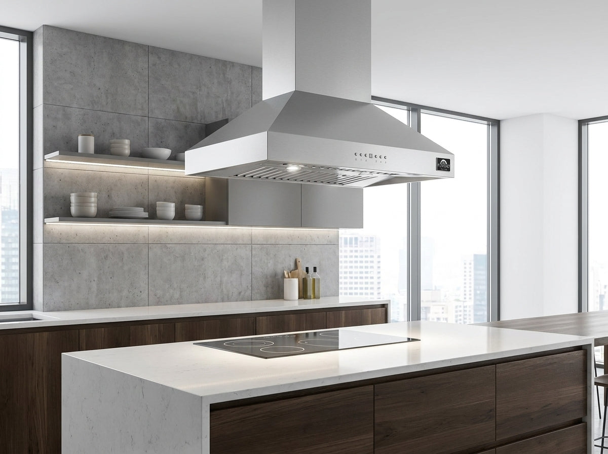 Hotte de cuisine îlot Forno Coppito 30 pouces, Acier inoxydable, Éclairage LED, Vitesses de ventilateur réglables