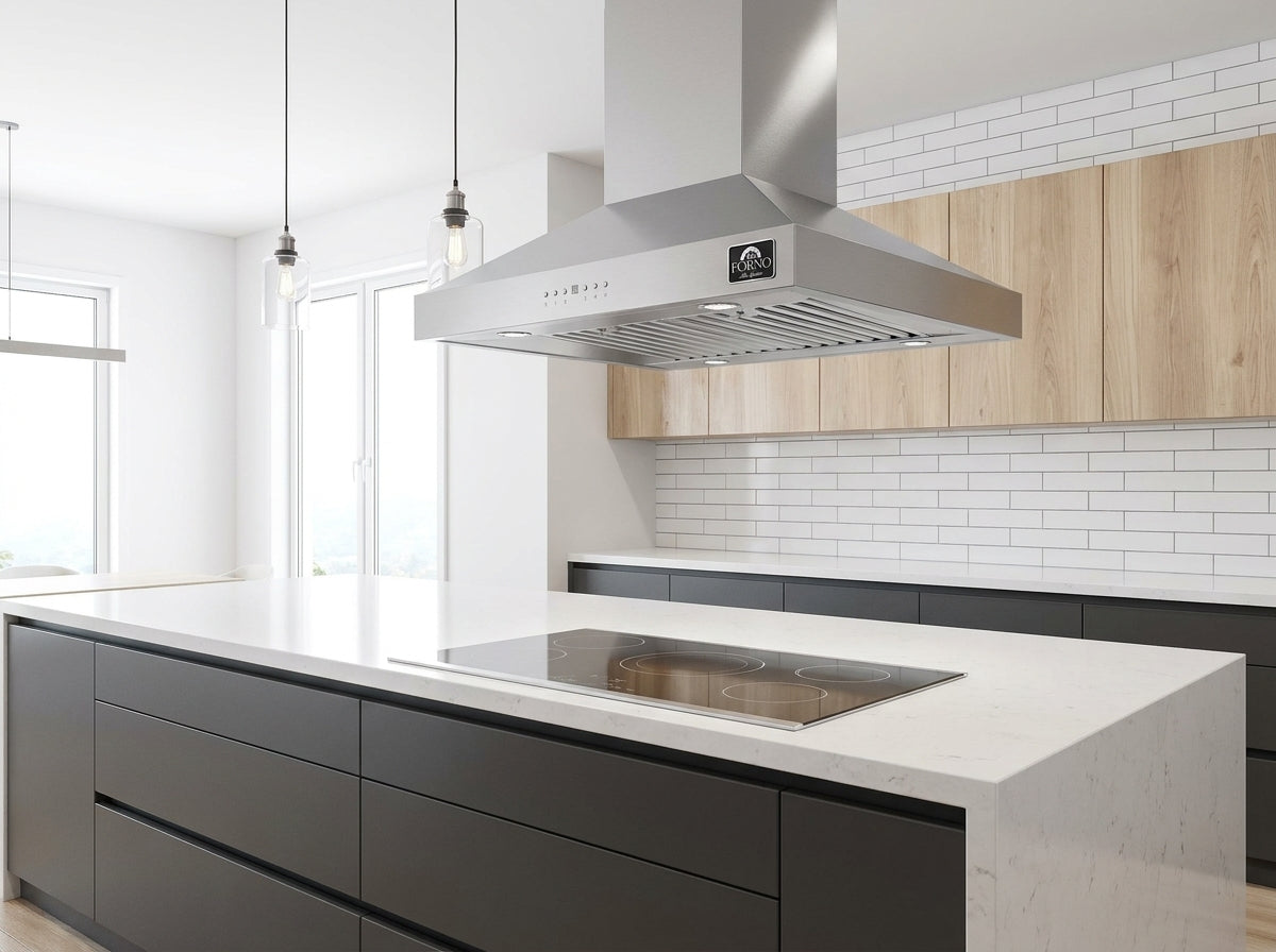 Hotte de cuisine îlot Forno Coppito 30 pouces, Acier inoxydable, Éclairage LED, Vitesses de ventilateur réglables
