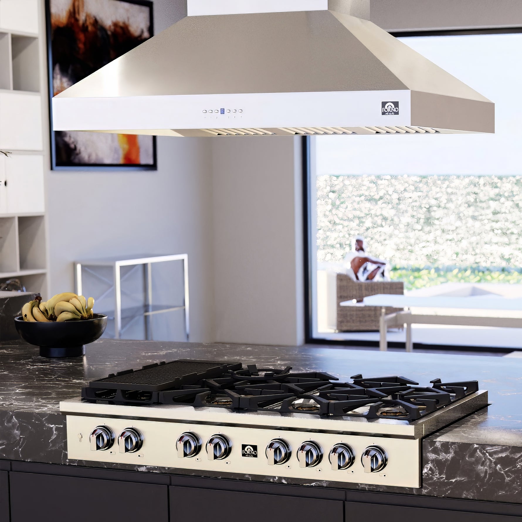 Forno Coppito 48-Inch Island Range Hood, Stainless Steel, LED Lighting, Adjustable Fan Speeds - BonPrix Électroménagers