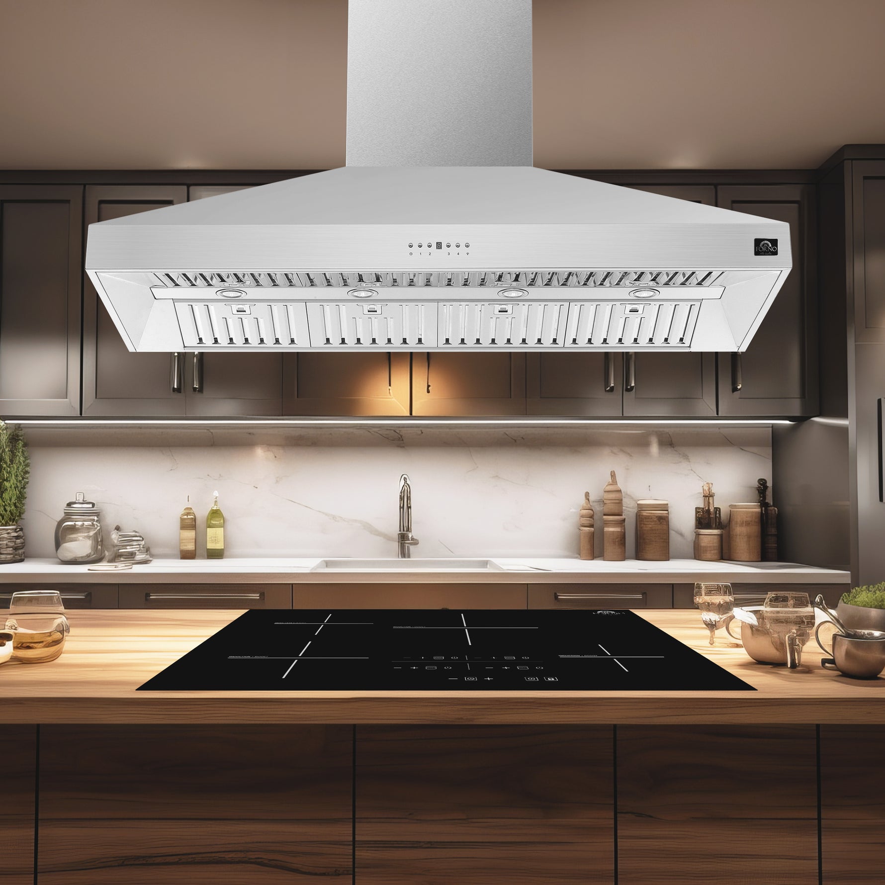 Forno Coppito 60-Inch Island Range Hood, Stainless Steel, LED Lighting, Adjustable Fan Speeds - BonPrix Électroménagers