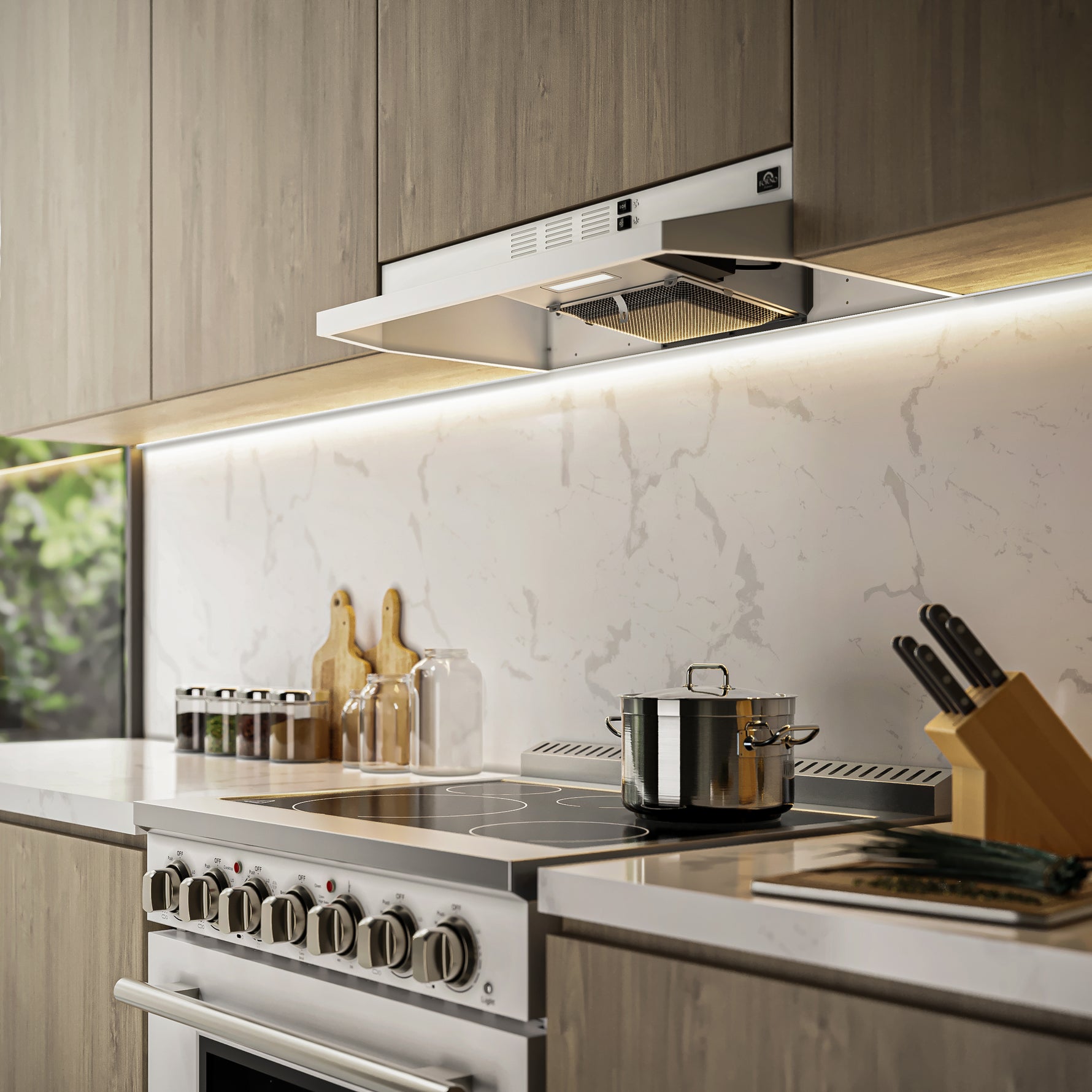 Forno Cappa 30-Inch Under Cabinet Range Hood, White, 200 CFM, Convertible, LED Lighting - BonPrix Électroménagers