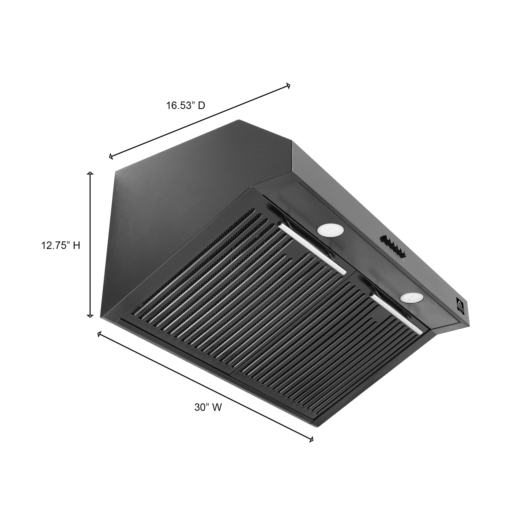 Forno Bari Espresso 30-Inch Under Cabinet Range Hood, Black, 600 CFM, LED Lighting, Dishwasher-Safe Baffle Filters, 3-Speed Fan Control - BonPrix Électroménagers