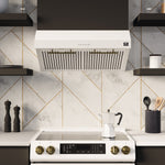 FORNO Premium 4-Piece Kitchen Bundle - Leonardo Espresso 30" White Range, 30" White Range Hood, 31" White Bottom Freezer Refrigerator, 24" White Built-In Dishwasher - FBDL-006-03CA - BonPrix Électroménagers
