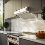 Forno Bari Espresso 30-Inch Under Cabinet Range Hood, White, 600 CFM, LED Lighting, Dishwasher-Safe Baffle Filters, 3-Speed Fan Control - BonPrix Électroménagers