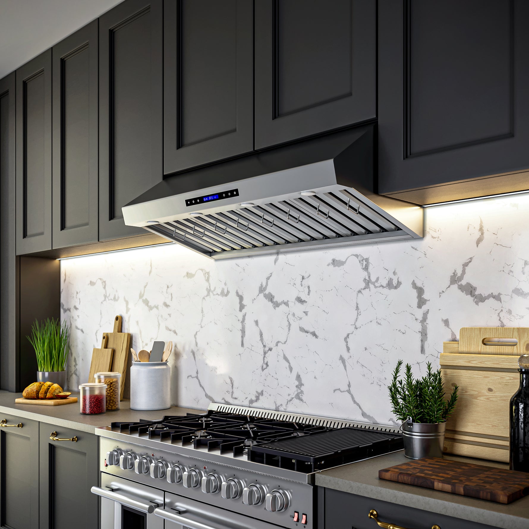 Forno Palazzo 48-Inch Wall Mounted Range Hood, Stainless Steel, Heavy Duty Baffle Filters, Remote Control - BonPrix Électroménagers
