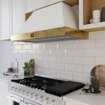 Forno Vittorio 48-Inch Wall Mount Range Hood, White with Antique Brass Trim, 600 CFM Airflow, Dishwasher-Safe Baffle Filters, Remote Control, 3-Speed Fan, Bright LED Lighting - BonPrix Électroménagers