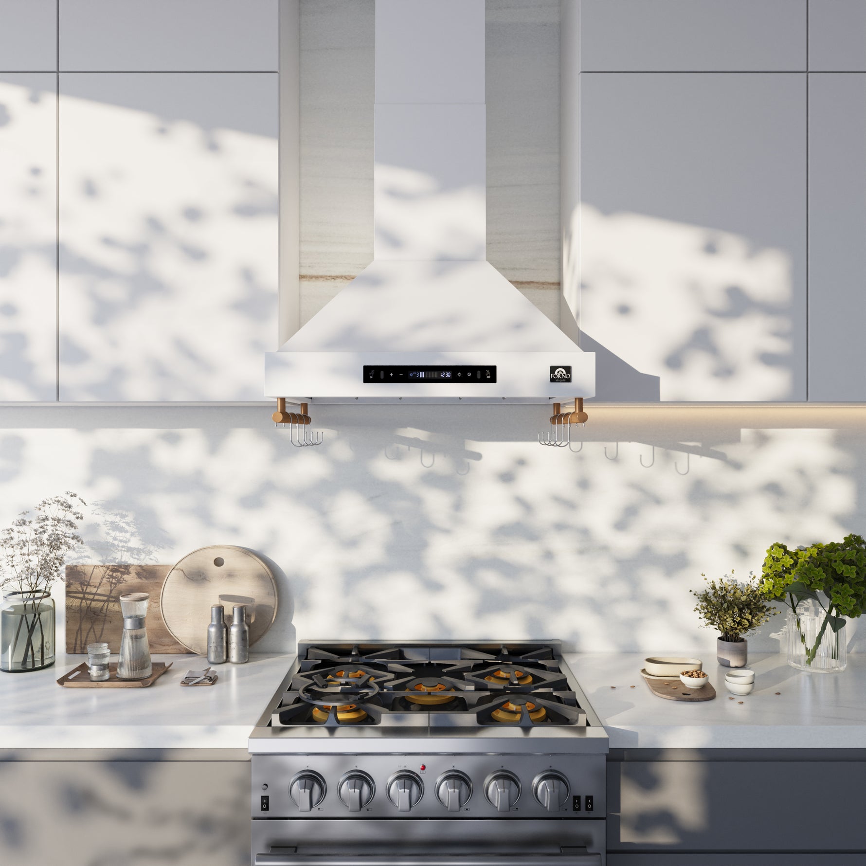 Forno Venezia 30 Inch Wall-Mounted Range Hood in White with Touch Controls and Baffle Filters - BonPrix Électroménagers