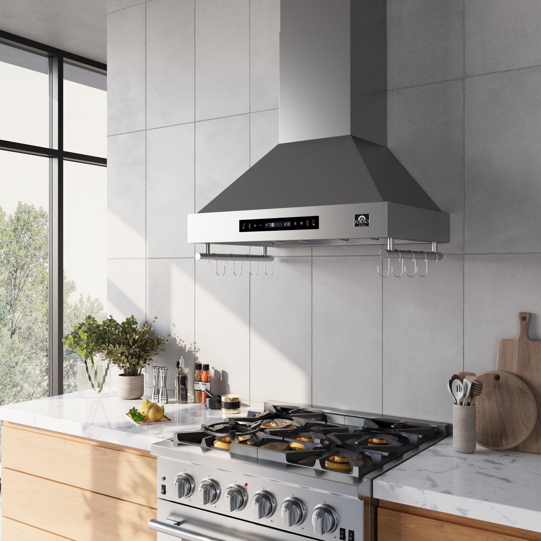 Forno Venezia 30 Inch Wall-Mounted Range Hood with Touch Controls and Baffle Filters - BonPrix Électroménagers
