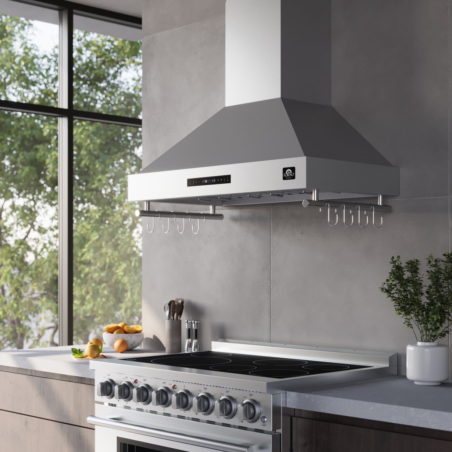 Forno Venezia 36 Inch Wall-Mounted Range Hood with Touch Controls and Baffle Filters - BonPrix Électroménagers