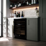 Forno Bacchino 24 Inch Wine Cooler, Black with Antique Brass Handles, with LED Lighting, Triple Glass Door, 51 Bottle Capacity, Built-In or Freestanding - BonPrix Électroménagers