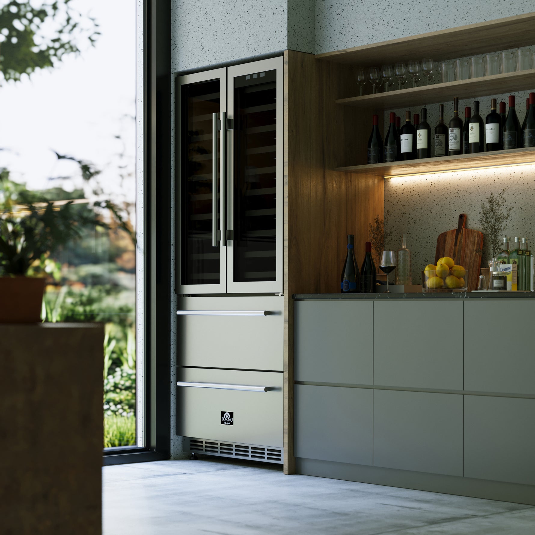 Forno Campania 32-Inch Wine Cooler, Stainless Steel, Dual Wine Zones, Two Beverage Drawers, 17.7 cu.ft - BonPrix Électroménagers