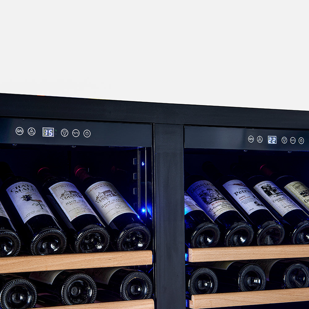 Forno Vernazza 40-Inch Side-by-Side Dual Zone Wine Cellar, 25.07 cu.ft Capacity, Stainless Steel, Temperature Control, UV-Protected Glass Door, Wooden Shelves - BonPrix Électroménagers
