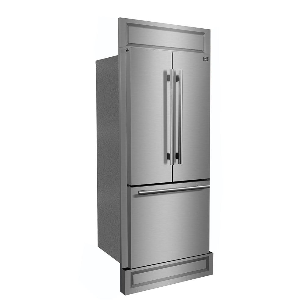 Forno Gallipoli 30-Inch French Door Refrigerator, 17.5 cu.ft Capacity, Modern Decorative Grill, 34-Inch Width, Stainless Steel, No Frost Technology, Energy Efficient - BonPrix Électroménagers