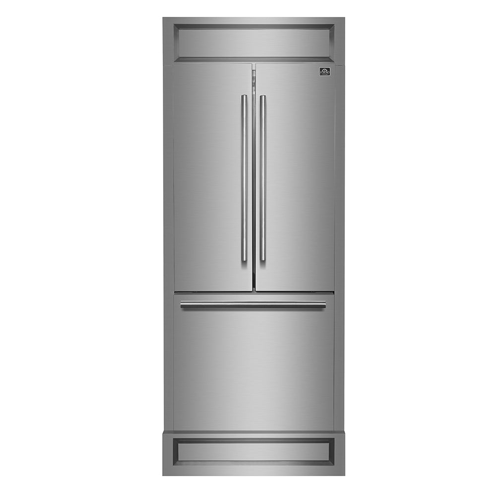 Forno Gallipoli 30-Inch French Door Refrigerator, 17.5 cu.ft Capacity, Modern Decorative Grill, 34-Inch Width, Stainless Steel, No Frost Technology, Energy Efficient - BonPrix Électroménagers