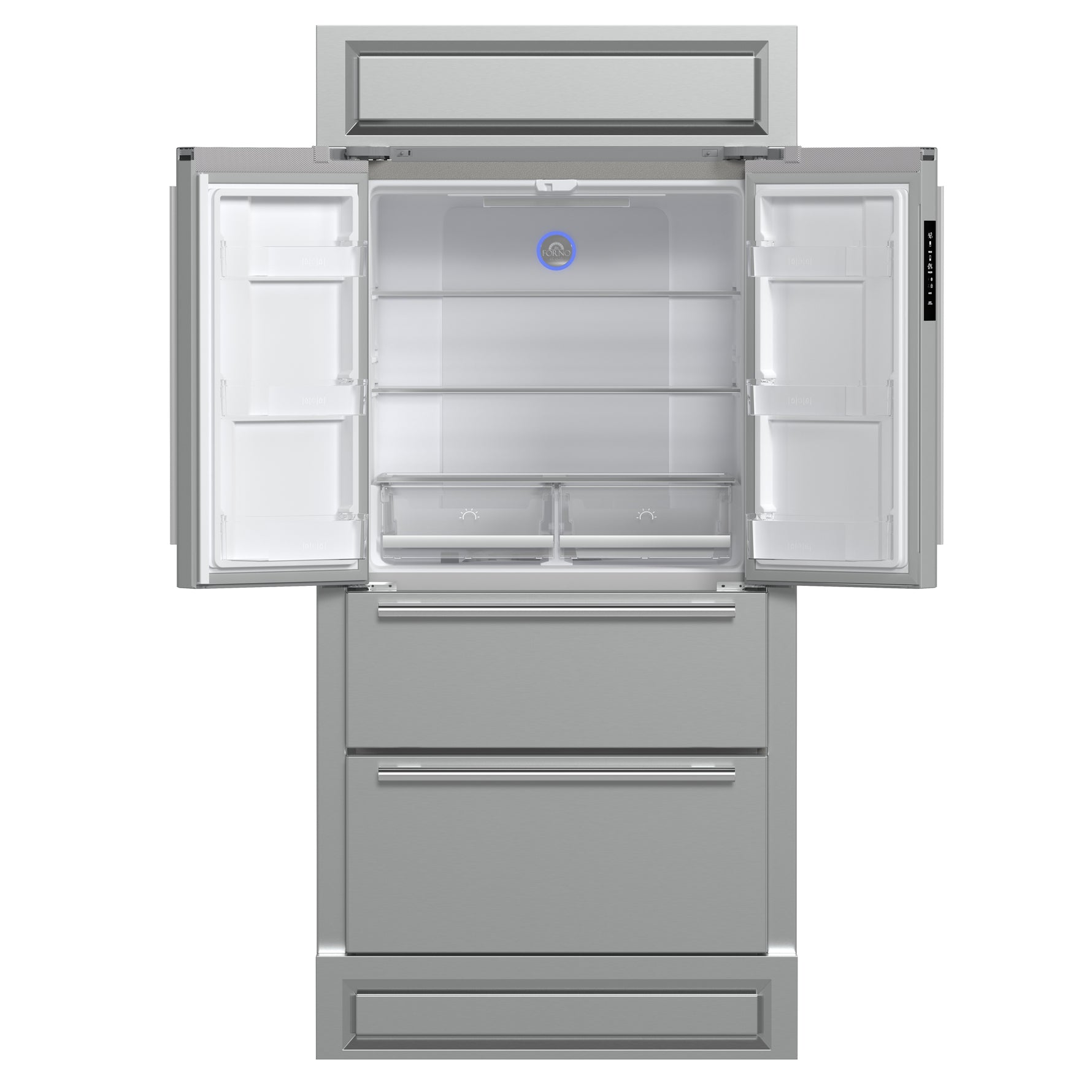 Forno Moena 40-Inch French Door Refrigerator, Stainless Steel, 19.2 cu.ft, Modern Decorative Grill, ENERGY STAR Certified - BonPrix Électroménagers
