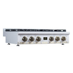 Valente 36" Gas Cooktop in White, 6 Sealed burners, 71,000 BUT Output, 1 Antique Brass Dual-Ring Burner, Continuous Cast Iron Grates
