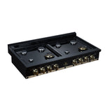 Valente 48" Gas Cooktop in Black, 8 Sealed burners, 94,000 BUT Output, 2 Antique Brass Dual-Ring Burners, Continuous Cast Iron Grates