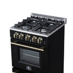 Forno Breno 24 Inch Freestanding Gas Range in Black with Antique Brass, Compact Design - BonPrix Électroménagers