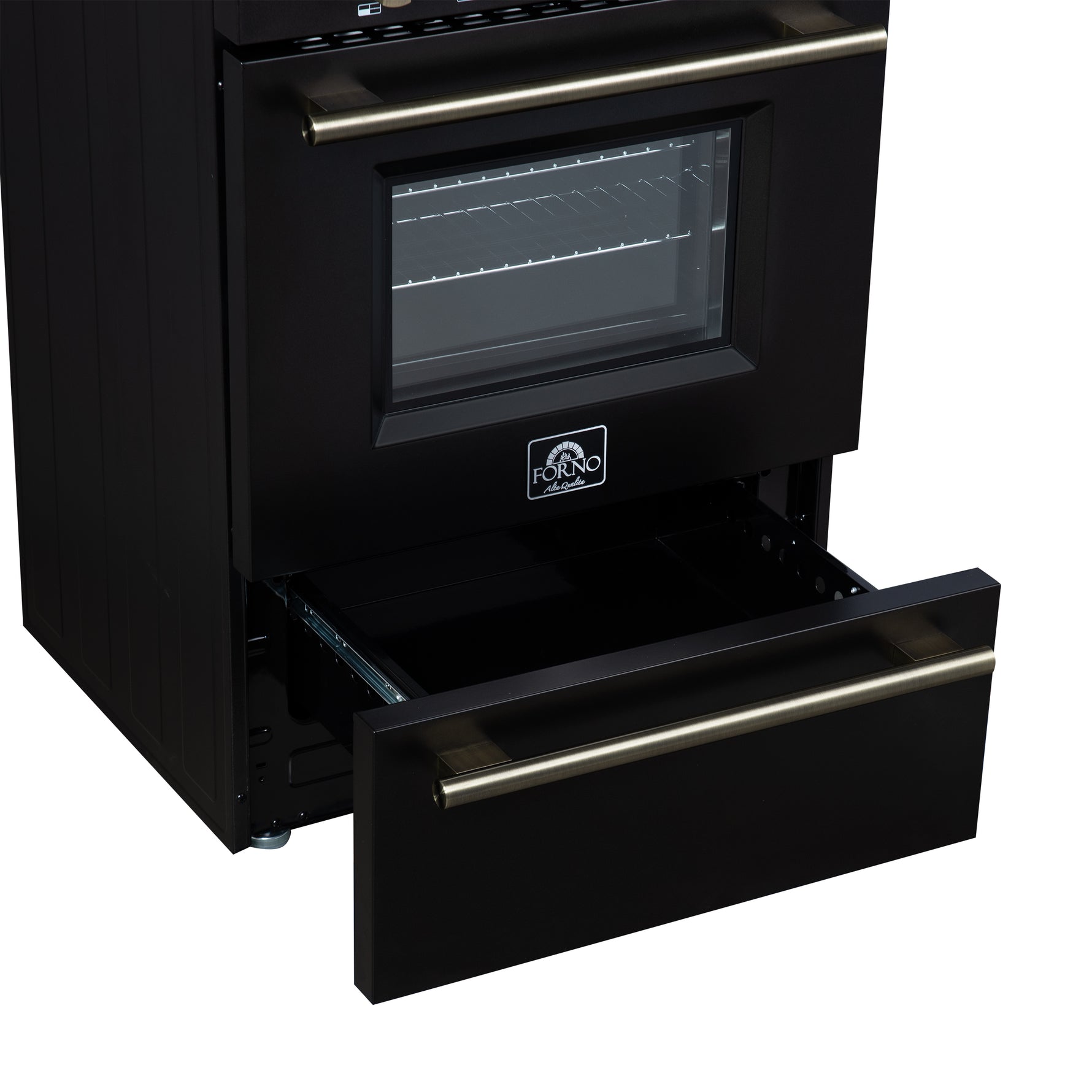 Forno Breno 24 Inch Freestanding Gas Range in Black with Antique Brass, Compact Design - BonPrix Électroménagers