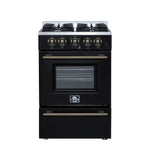 Forno Breno 24 Inch Freestanding Gas Range in Black with Antique Brass, Compact Design - BonPrix Électroménagers