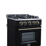 Forno Breno 24 Inch Freestanding Gas Range in Black with Antique Brass, Compact Design - BonPrix Électroménagers