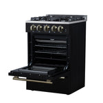 Forno Breno 24 Inch Freestanding Gas Range in Black with Antique Brass, Compact Design - BonPrix Électroménagers