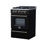 Forno Breno 24 Inch Freestanding Gas Range in Black with Antique Brass, Compact Design - BonPrix Électroménagers