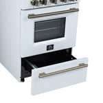 Forno Breno 24 Inch Freestanding Gas Range in White with Antique Brass, Compact Design - BonPrix Électroménagers