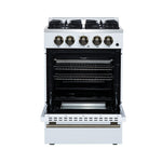 Forno Breno 24 Inch Freestanding Gas Range in White with Antique Brass, Compact Design - BonPrix Électroménagers