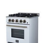 Forno Breno 24 Inch Freestanding Gas Range in White with Antique Brass, Compact Design - BonPrix Électroménagers