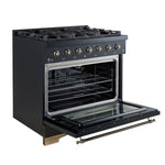Forno Antico Cuisinière à Gaz Autonome de 36 Pouces, Noir, Design en Laiton Antique, 6 Brûleurs, Four à Convection, Économe en Énergie