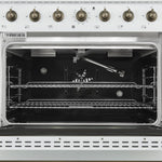 Forno Antico Cuisinière à Gaz Autonome de 36 Pouces, Blanche, Design en Laiton Antique, 6 Brûleurs, Four à Convection, Économe en Énergie