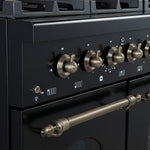 Forno Antico Cuisinière à Gaz Autonome de 48 Pouces, Noir, Design en Laiton Antique, 8 Brûleurs, Plaque de Cuisson, Fours Doubles, Énergétiquement Efficace