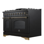 Forno Antico Cuisinière à Gaz Autonome de 48 Pouces, Noir, Design en Laiton Antique, 8 Brûleurs, Plaque de Cuisson, Fours Doubles, Énergétiquement Efficace