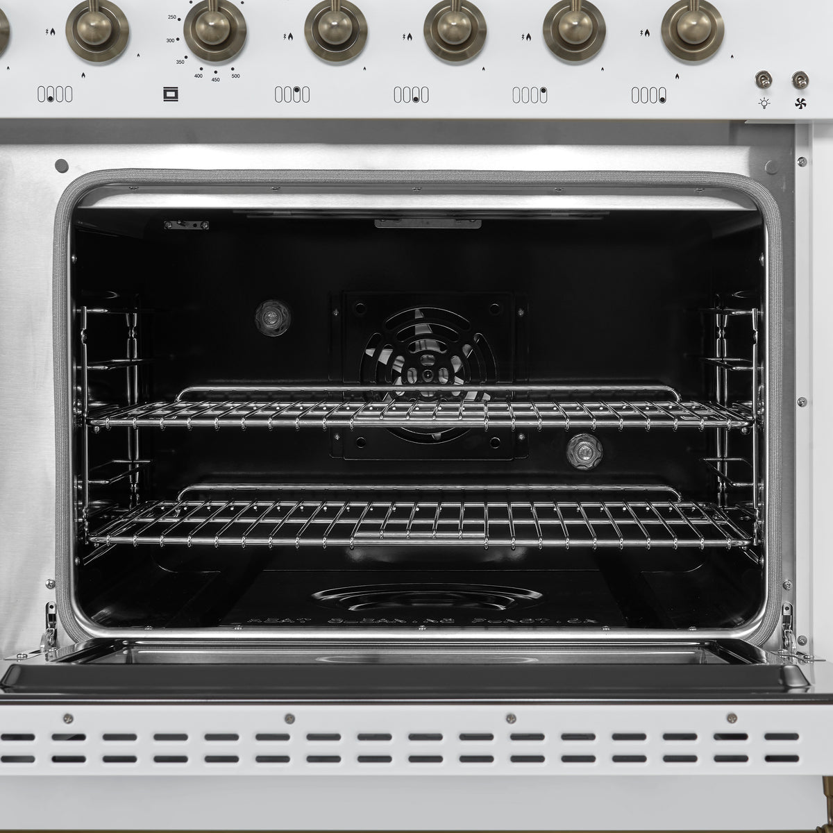 Forno Antico Cuisinière à Gaz Autonome de 48 Pouces, Blanche, Design en Laiton Antique, 8 Brûleurs, Plaque de Cuisson, Fours Doubles, Énergétiquement Efficace