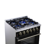 Forno Massimo 30-Inch Black Freestanding Gas Range, 5 Burners, True Convection Oven - BonPrix Électroménagers