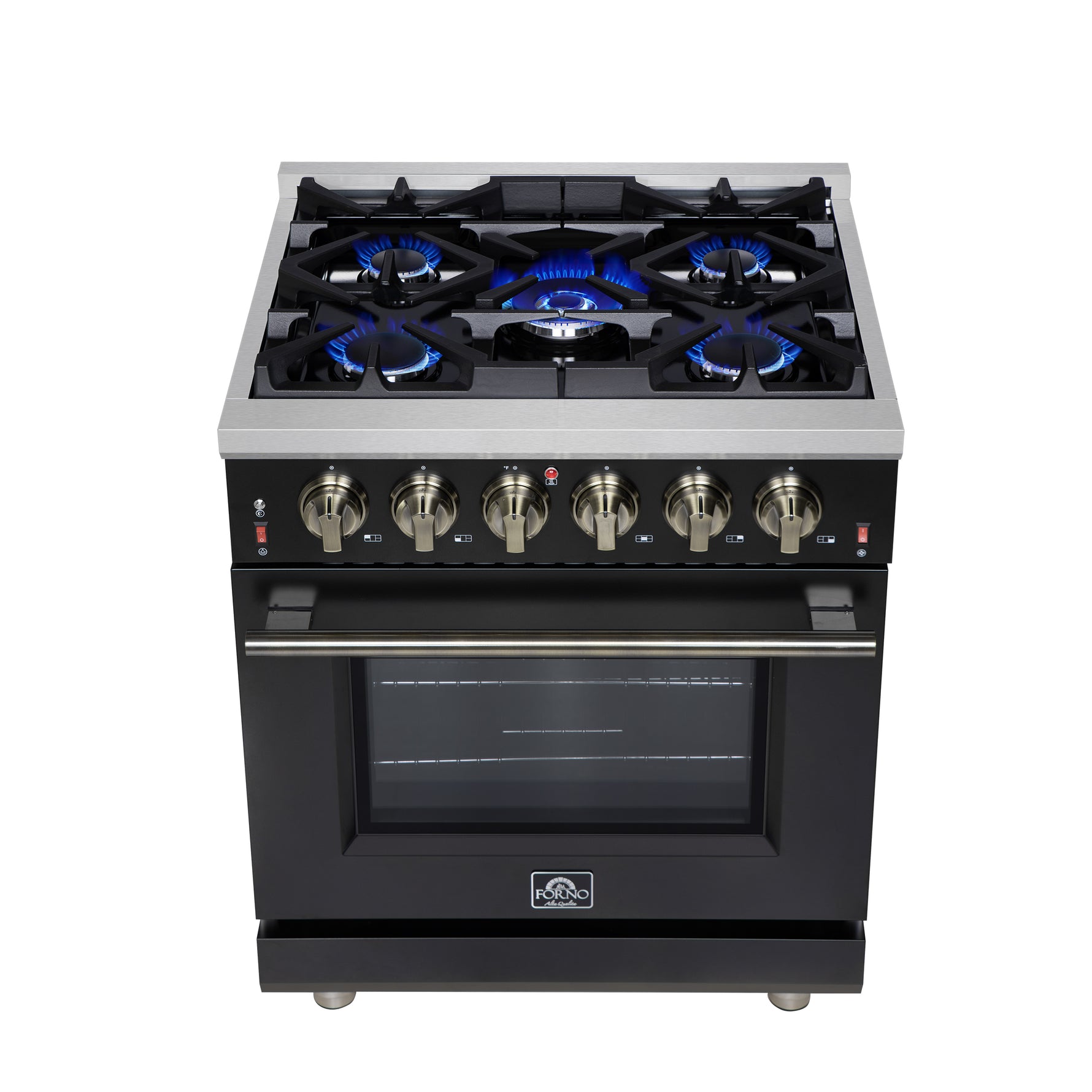 Forno Massimo 30-Inch Black Freestanding Gas Range, 5 Burners, True Convection Oven - BonPrix Électroménagers