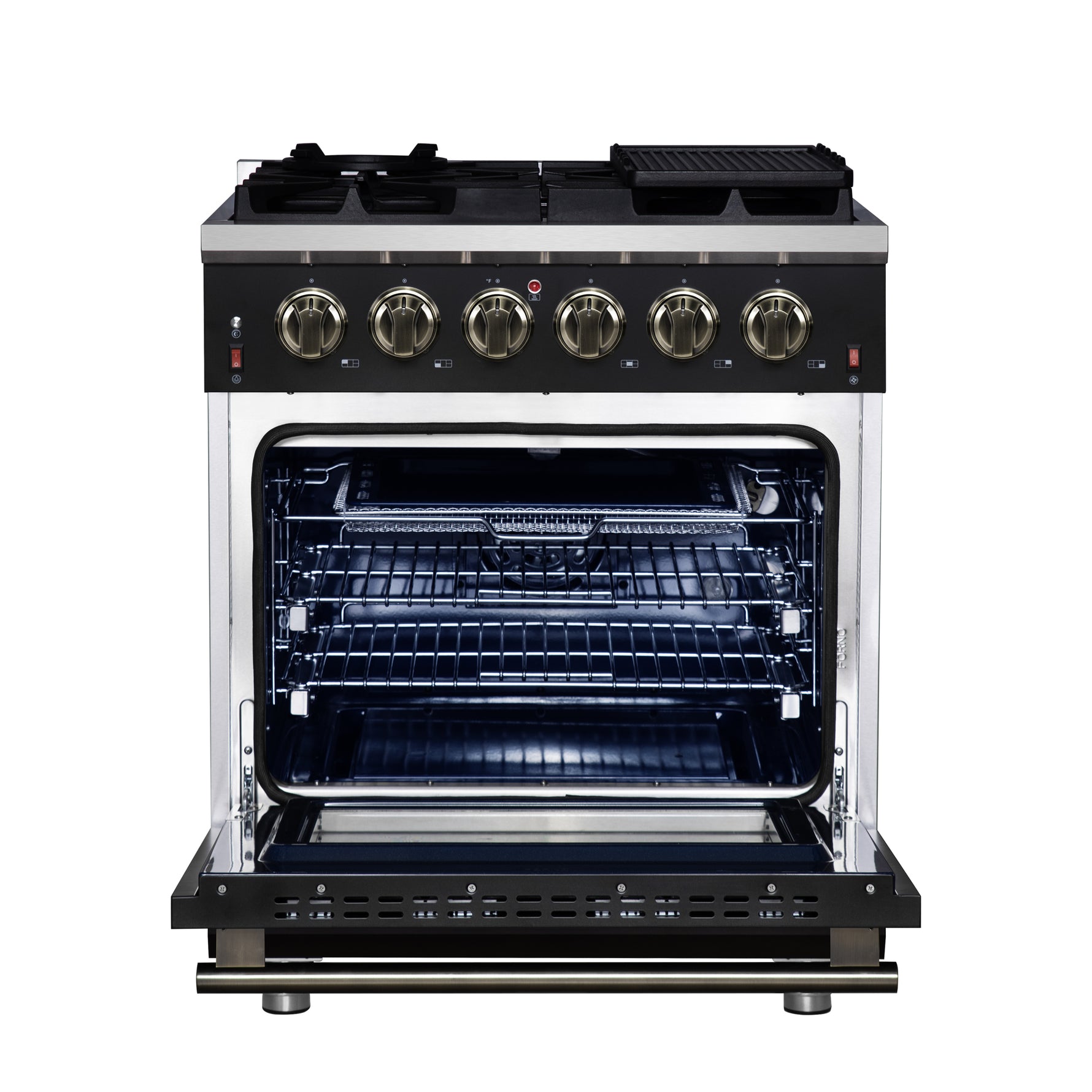 Forno Massimo 30-Inch Black Freestanding Gas Range, 5 Burners, True Convection Oven - BonPrix Électroménagers