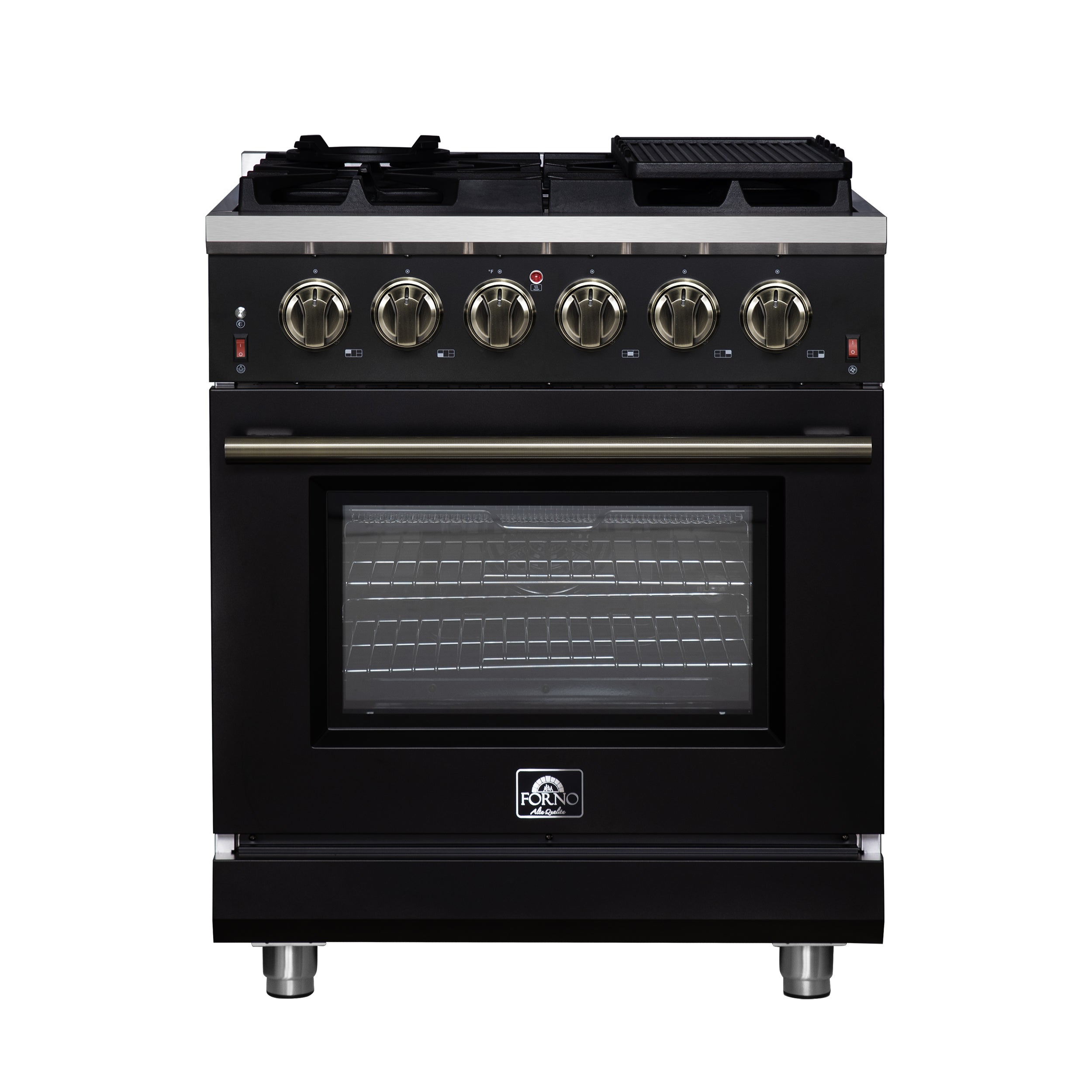 Forno Massimo 30-Inch Black Freestanding Gas Range, 5 Burners, True Convection Oven - BonPrix Électroménagers