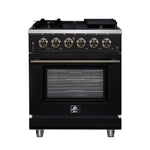 Forno Massimo 30-Inch Black Freestanding Gas Range, 5 Burners, True Convection Oven - BonPrix Électroménagers