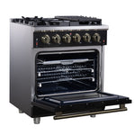 Forno Massimo 30-Inch Black Freestanding Gas Range, 5 Burners, True Convection Oven - BonPrix Électroménagers