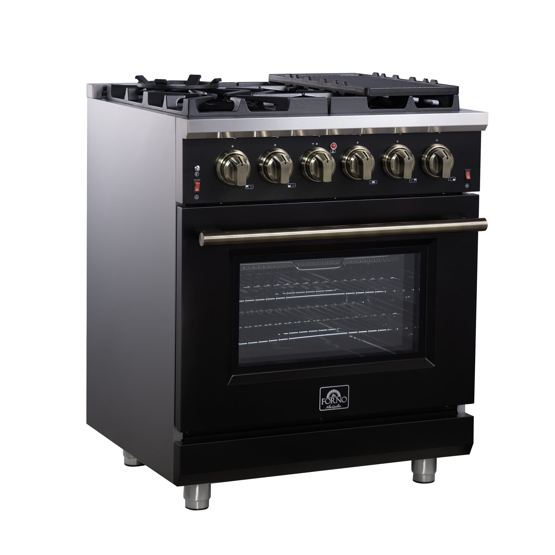 Forno Massimo 30-Inch Black Freestanding Gas Range, 5 Burners, True Convection Oven - BonPrix Électroménagers