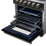 Forno Massimo 30-Inch Black Freestanding Gas Range, 5 Burners, True Convection Oven - BonPrix Électroménagers