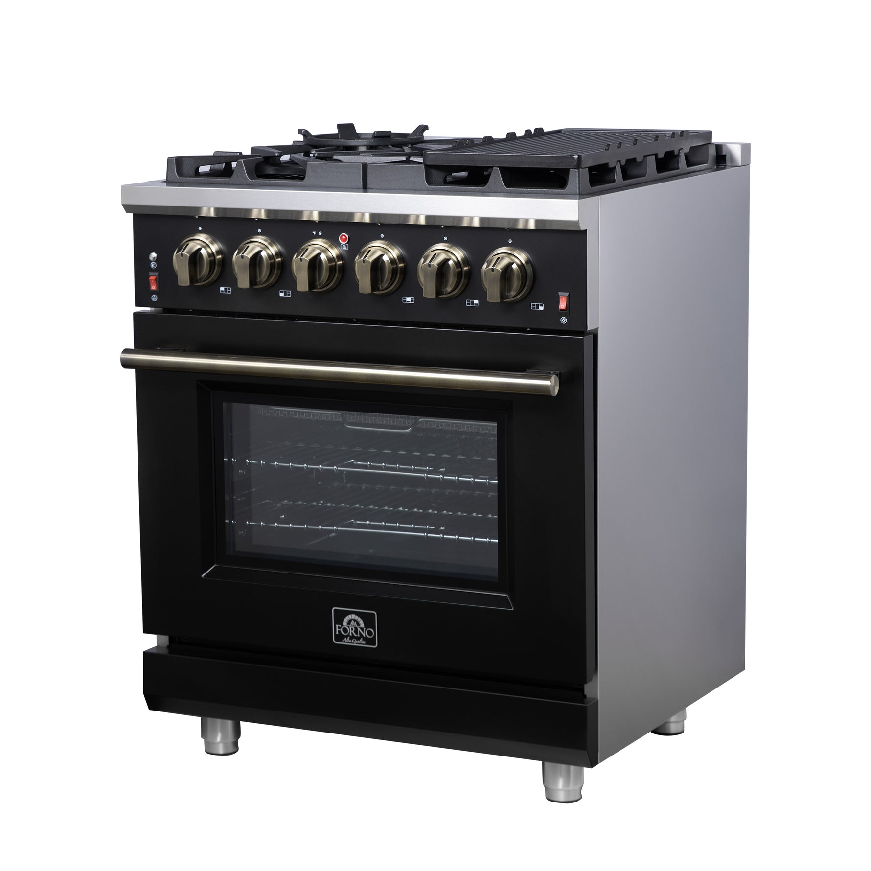 Forno Massimo 30-Inch Black Freestanding Gas Range, 5 Burners, True Convection Oven - BonPrix Électroménagers
