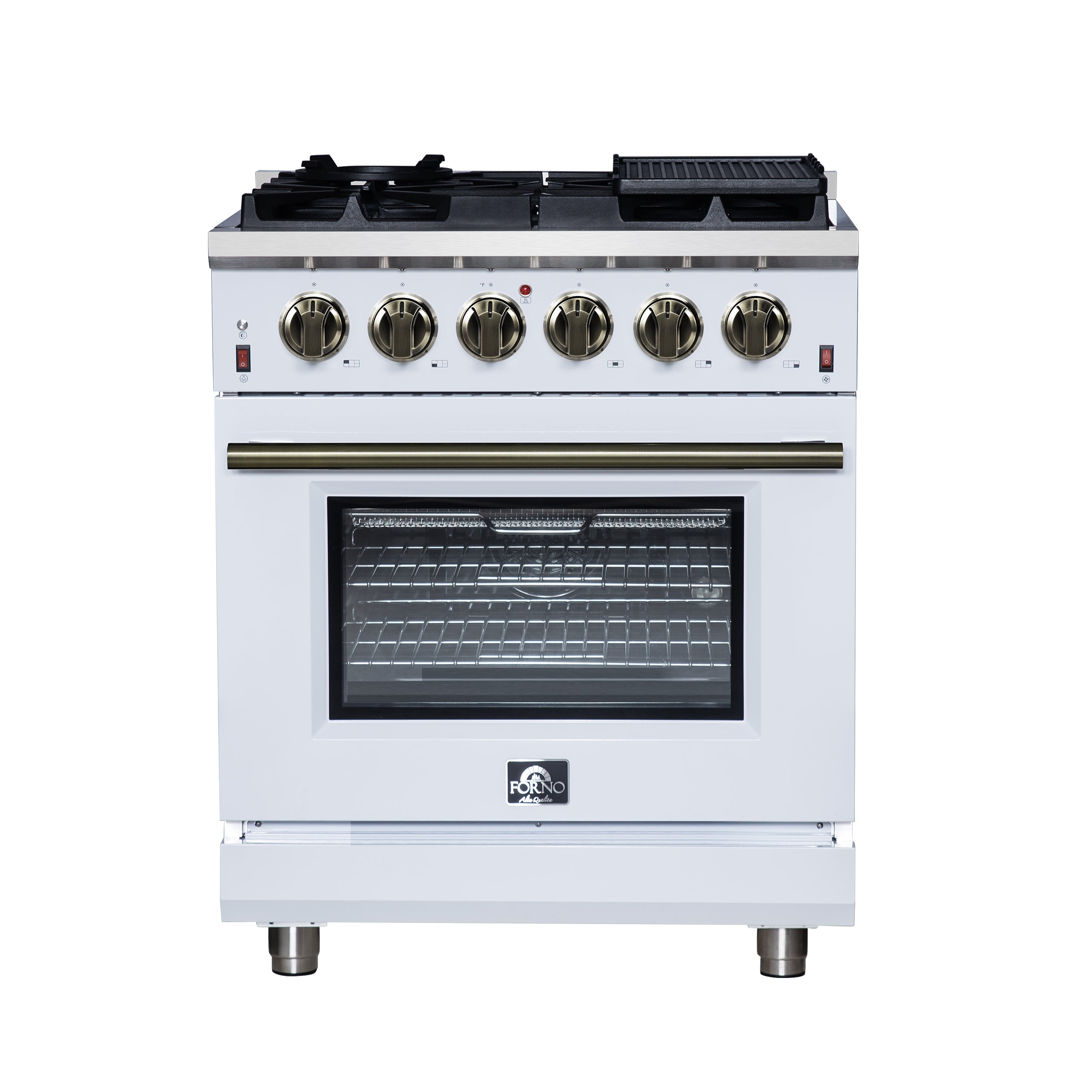 Forno Massimo 30-Inch White Freestanding Gas Range, 5 Burners, True Convection Oven - BonPrix Électroménagers