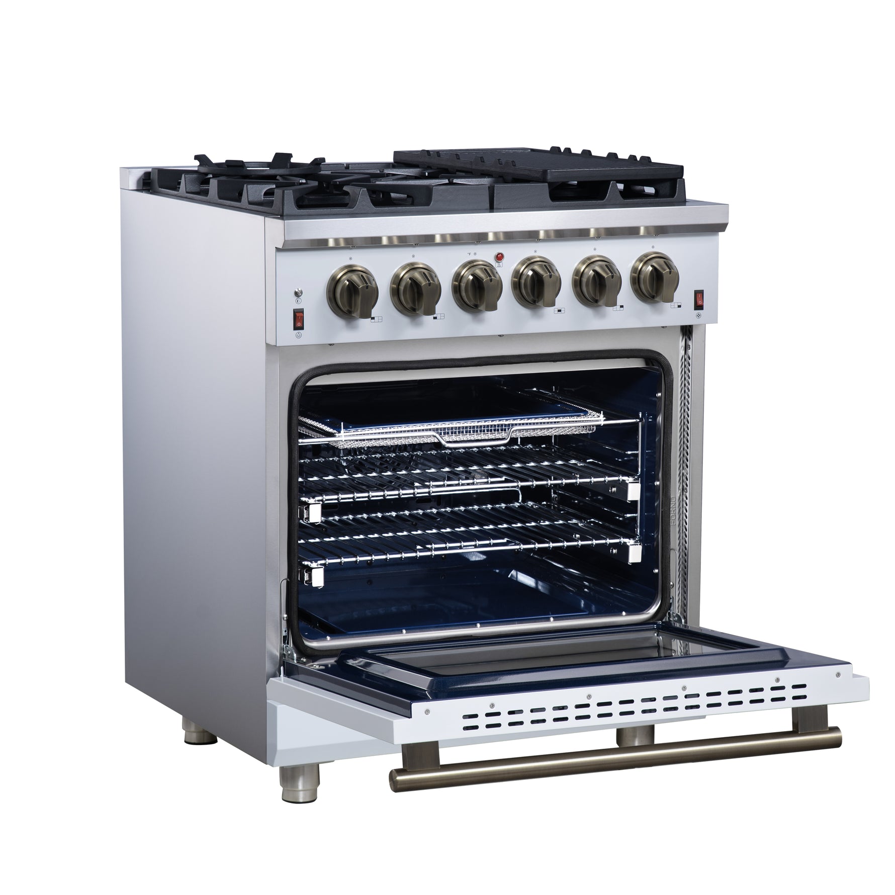 Forno Massimo 30-Inch White Freestanding Gas Range, 5 Burners, True Convection Oven - BonPrix Électroménagers