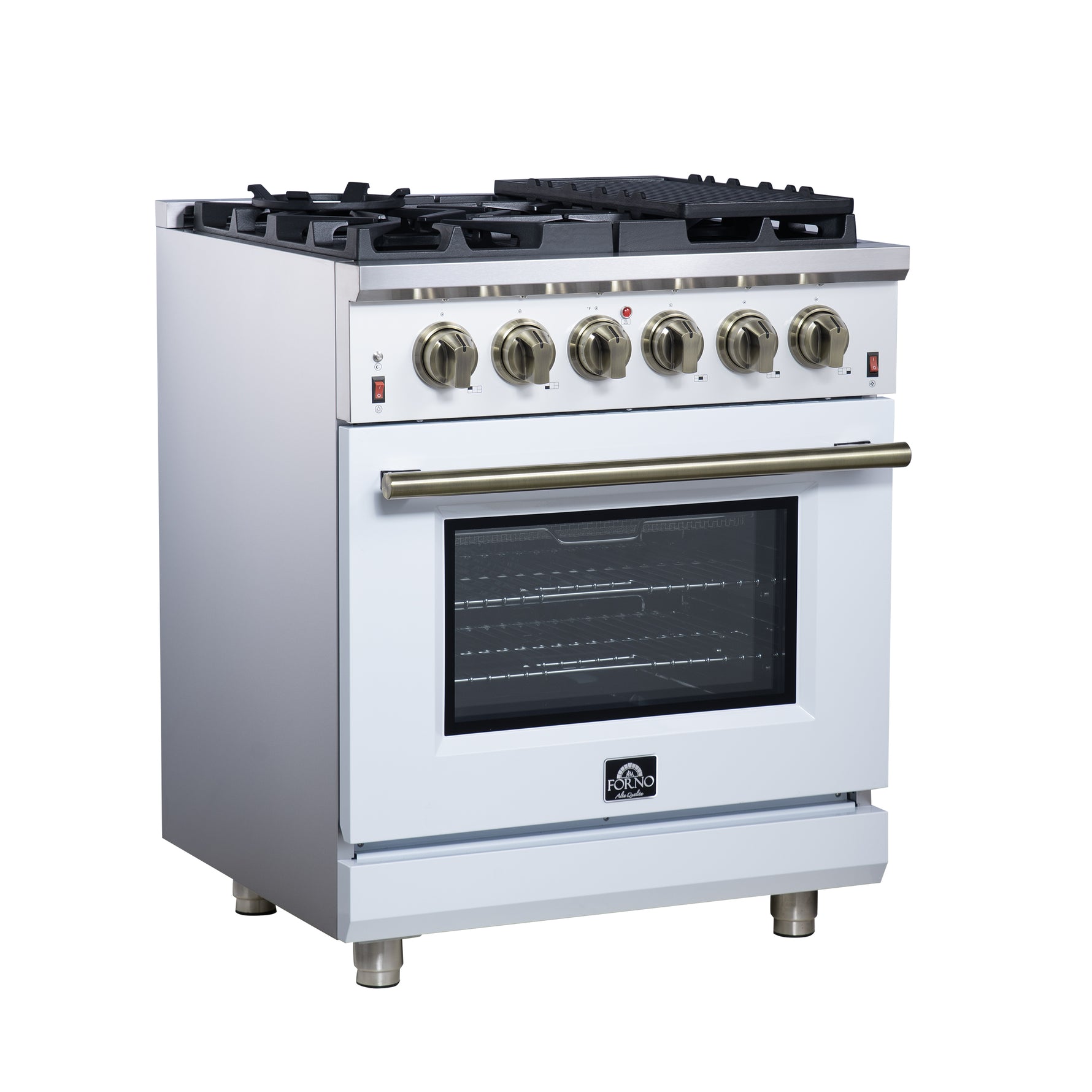 Forno Massimo 30-Inch White Freestanding Gas Range, 5 Burners, True Convection Oven - BonPrix Électroménagers