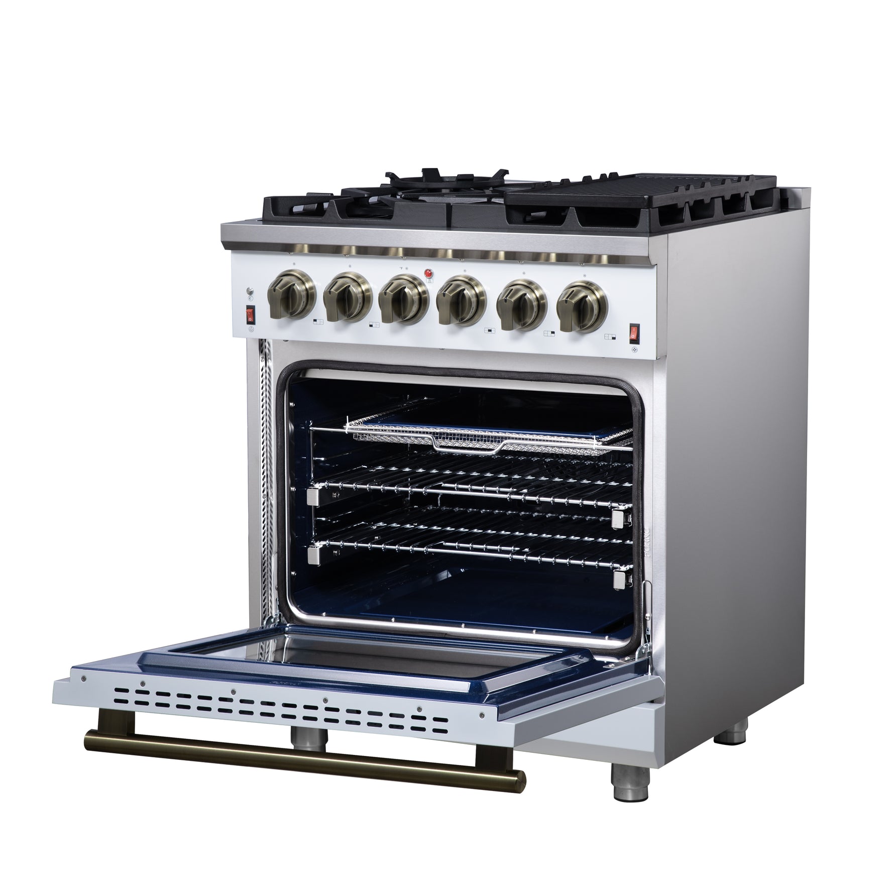 Forno Massimo 30-Inch White Freestanding Gas Range, 5 Burners, True Convection Oven - BonPrix Électroménagers
